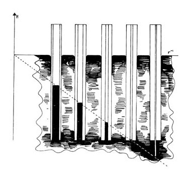 Capillary tubes standing vertically in mercury