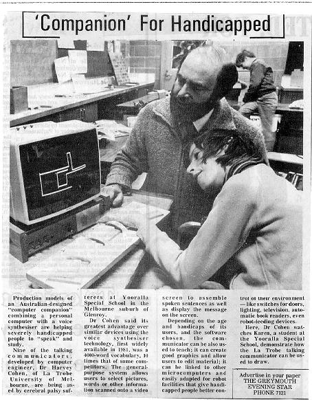 Newspaper report describing Computer 
Companion for Handicapped